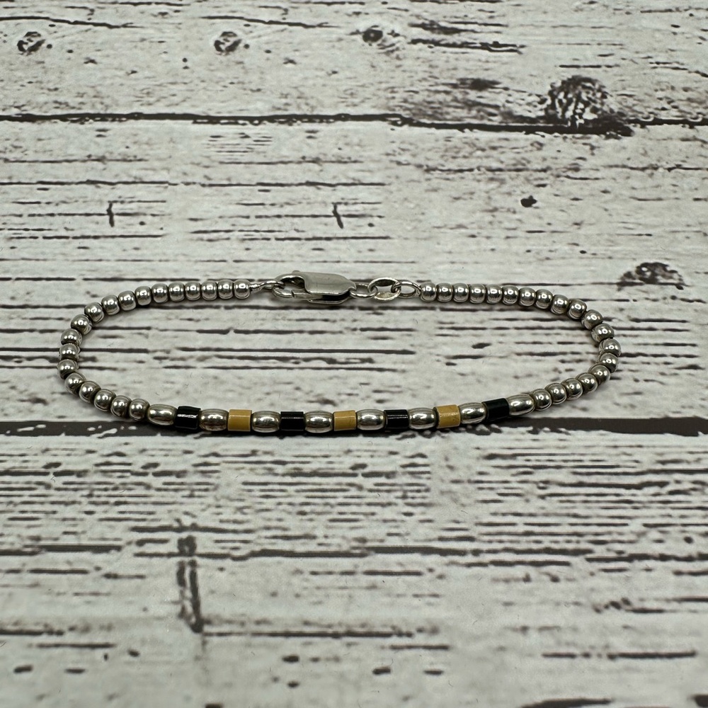 Stylish Silver and Black Beaded Bracelet